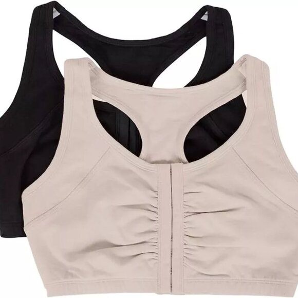 Fruit of the Loom Women's Cotton Front Close Racerback Sports Bra 2 Pack 40 - Picture 1 of 6